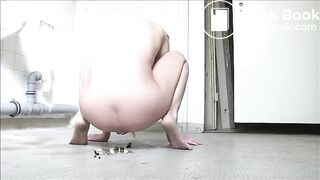 Blonde hairy skinny gilr piss shit and masturbate