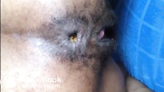 Hairy asshole latina shitting closeup