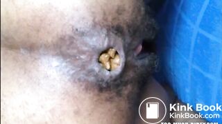 Hairy asshole latina shitting closeup