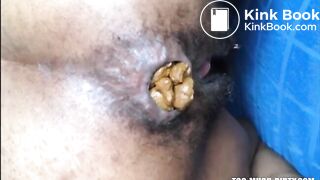 Hairy asshole latina shitting closeup