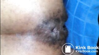 Hairy asshole latina shitting closeup