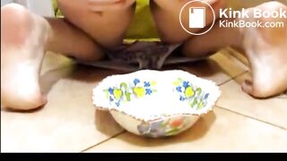 Woman non stop shitting diarrhea on the ceramic bowl