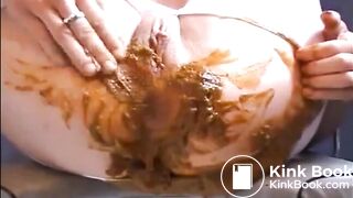 Girl shitting big diarrhea on white pantyhose