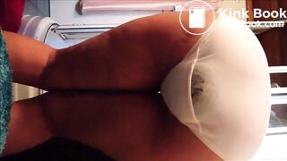 Woman shitting on her white panty