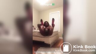 Sexy ebony taking soft pile of shit off the bed