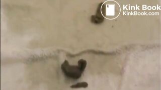 Sweet blonde shitting standing on the towel