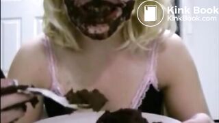 Masked blonde eating her own shit