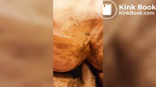 Shitting on cock then assfucked