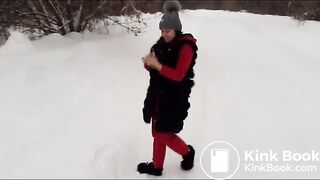 Pee and hard thick poop in the snow