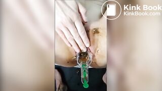 Shit in vagina through piss-filled speculum then fucked in
