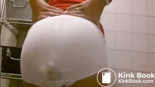 Blonde shitting on her white panty