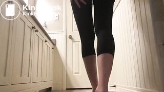 Black leggings tease counter poop