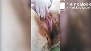 Very dirty girl shitting smearing and fingering