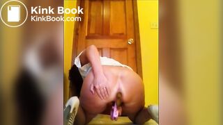 Hot milf in high heels shitting while masturbating with dildo