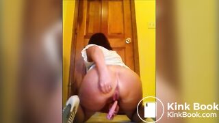 Hot milf in high heels shitting while masturbating with dildo