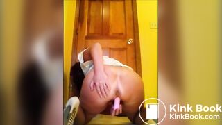 Hot milf in high heels shitting while masturbating with dildo