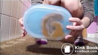 Skinny teen shit piss and collect everything