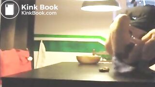 Nerdy girl spread legs and shitting on a table