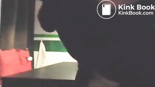 Nerdy girl spread legs and shitting on a table