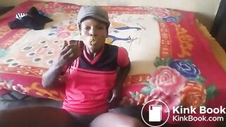 Cute ebony poops, eats and smears