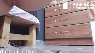 Amateur teen girl playing with scat and puke