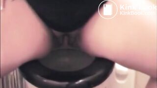 Big pussy lips woman shit and piss in the toilet