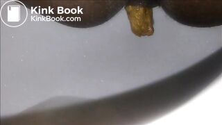 Ebony milf shitting closeup in the toilet
