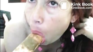 Latina milf dildoing asshole with dildo while shit on cam