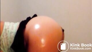 Hot brunette dildoing anus and shitting twice