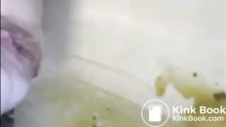 Woman shitting liquid after enema
