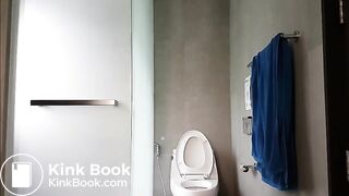 Hot babe shitting standing in the toilet