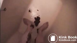 Asian milf shitting diarrhea on her legs satanding up