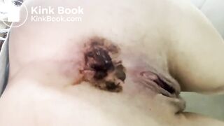 Blonde babe's big messy poop