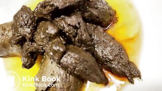 Blonde babe's big messy poop