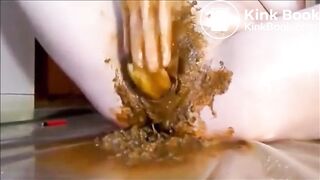 Woman masturbating with shit and dildo