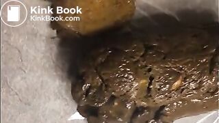 Green shorts super hard turd close up
