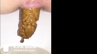 Girl shitting long turd closeup