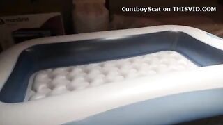 FtM cuntboy plays with shit and toys in mini pool