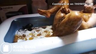 FtM cuntboy plays with shit and toys in mini pool