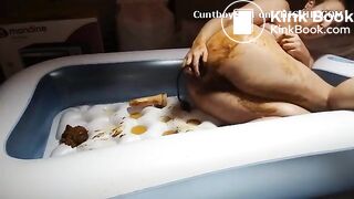 FtM cuntboy plays with shit and toys in mini pool