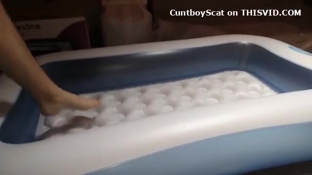 FtM cuntboy plays with shit and toys in mini pool