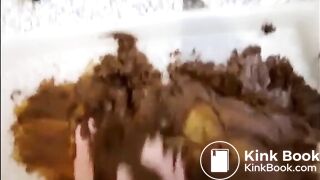 Girl shitting and smearing on feet