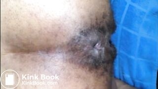 Hairy asshole ebony shitting closeup