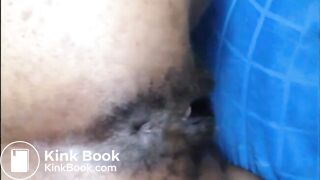 Hairy asshole ebony shitting closeup