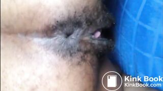 Hairy asshole ebony shitting closeup