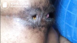 Hairy asshole ebony shitting closeup