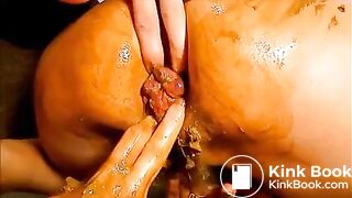 Woman get anus fisted with shit