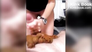 Girlfriend shit on cock and give handjob till cum