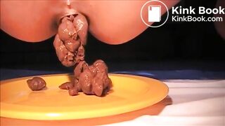 Woman shit and piss on a plate
