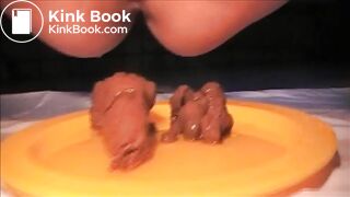 Woman shit and piss on a plate